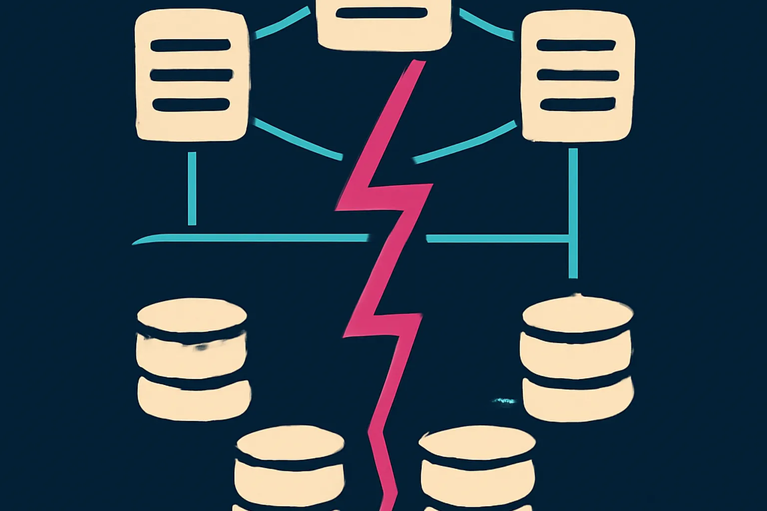 Network partition diagram splitting a database cluster into two isolated groups