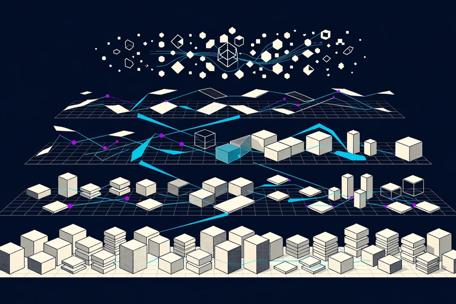 Five horizontal conceptual layers from foundations to AI era