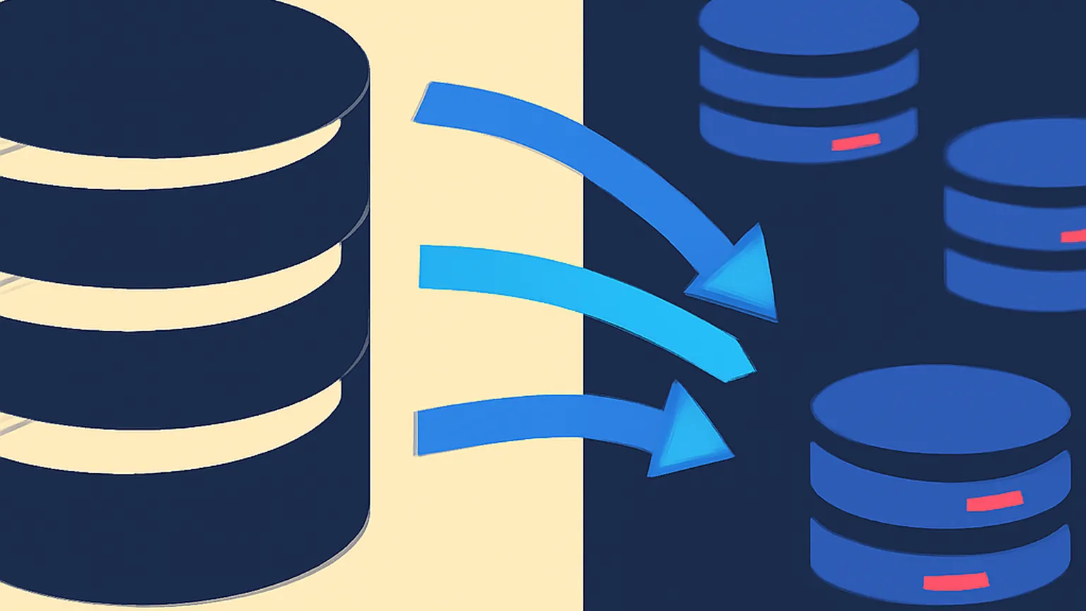 Diagram illustration of data flowing from a legacy database to a new distributed database during migration