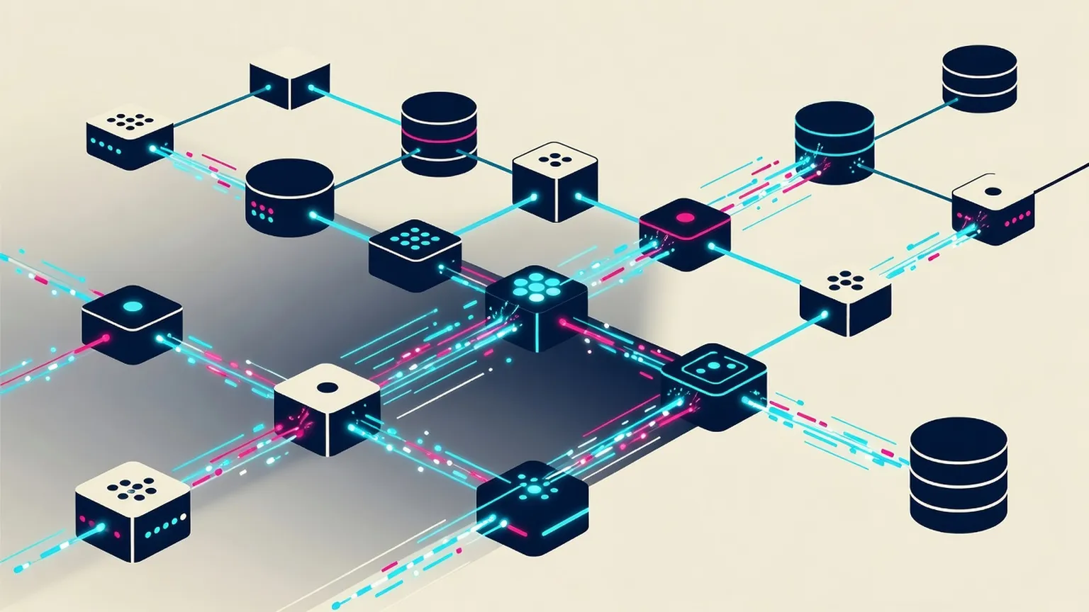 Abstract illustration of a data stream flowing between distributed database nodes